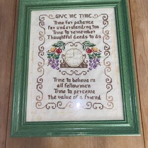 Green Framed Needlepoint Inspirational Wall Art
